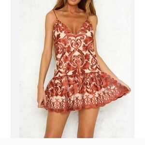 Saints and Secrets Red and Cream Mini Dress sz 10